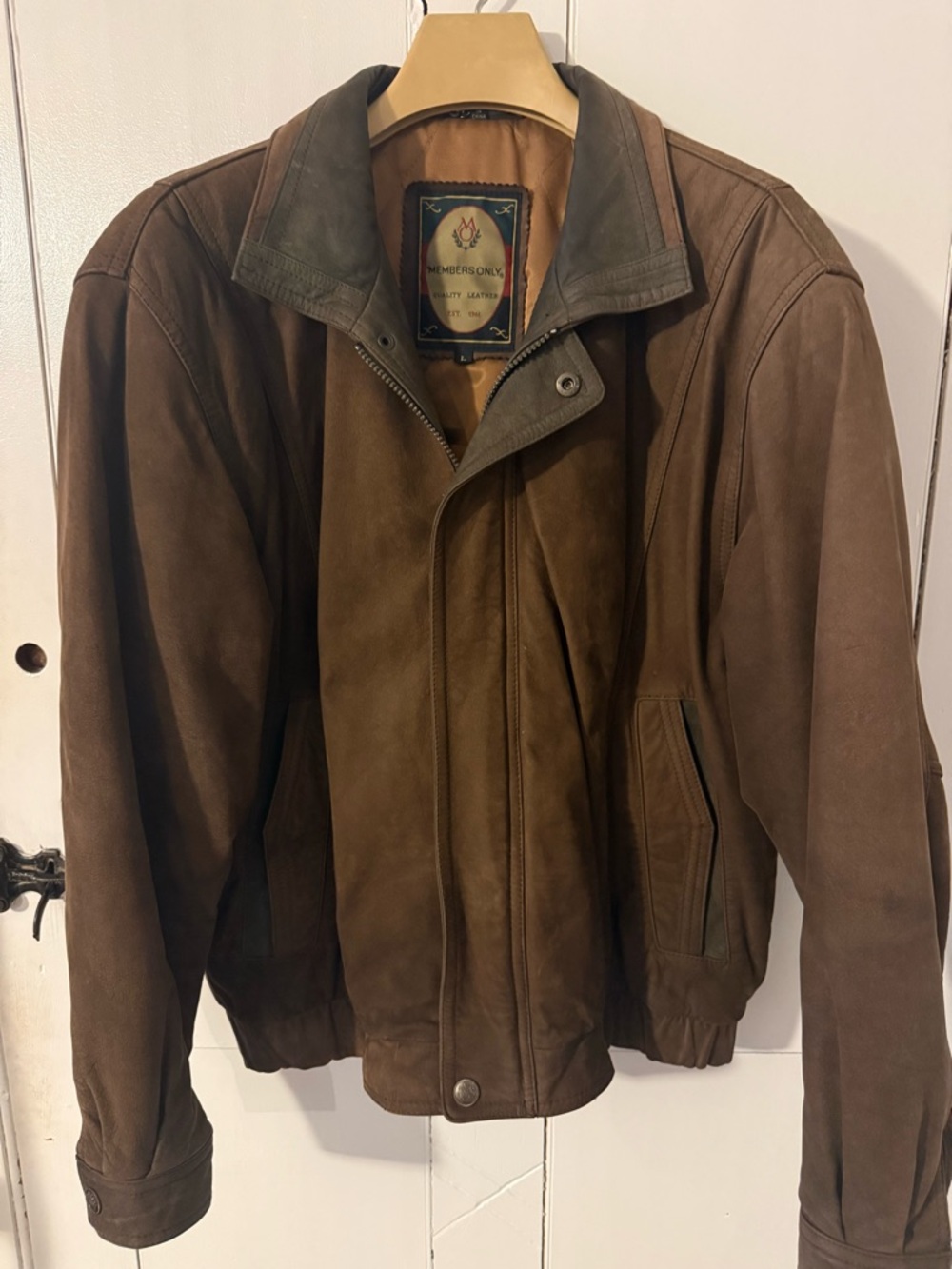 90s Members Only Suede Bomber Jacket with Dark Collar